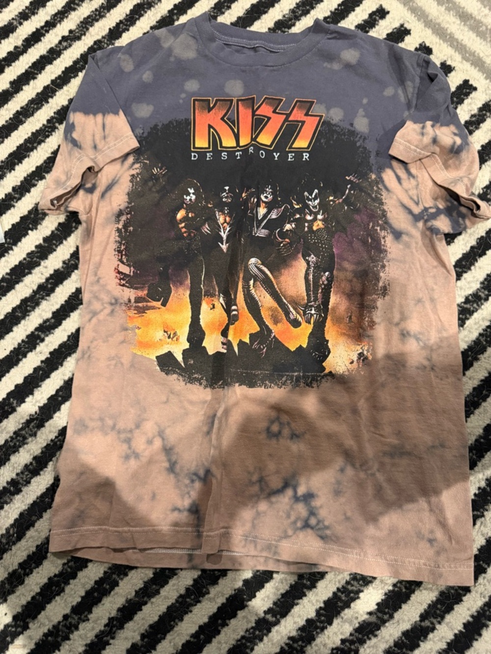 Kiss Tie-Dye Destroyer Band Tee in Purple and Brown